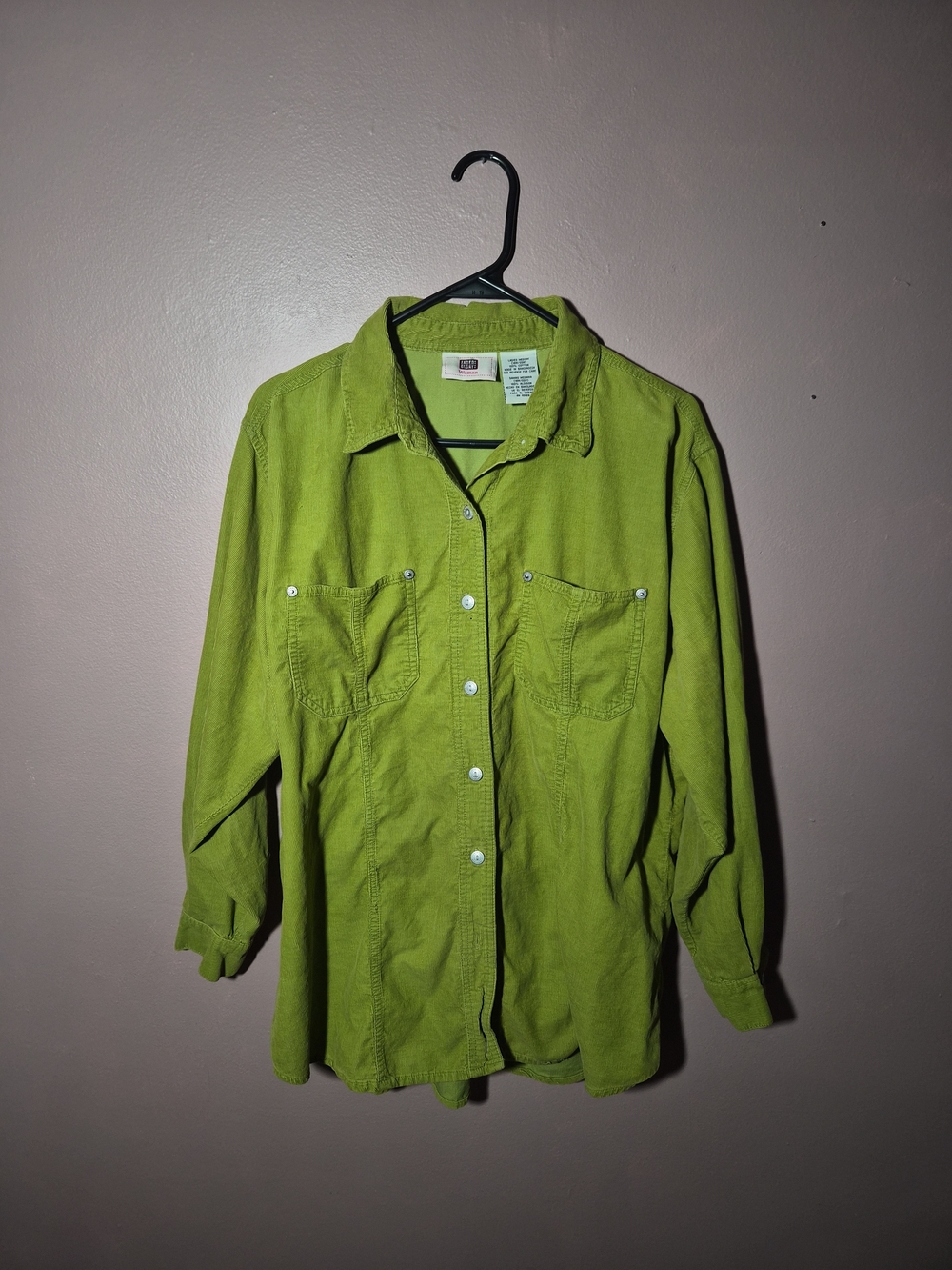 Womens Vintage Corduroy Shirt Faded Glory Green Cotton Size 18 W 20 W Fall Indie